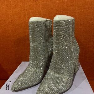 Madden Girl Sparkling Silver Heeled Boots NWT